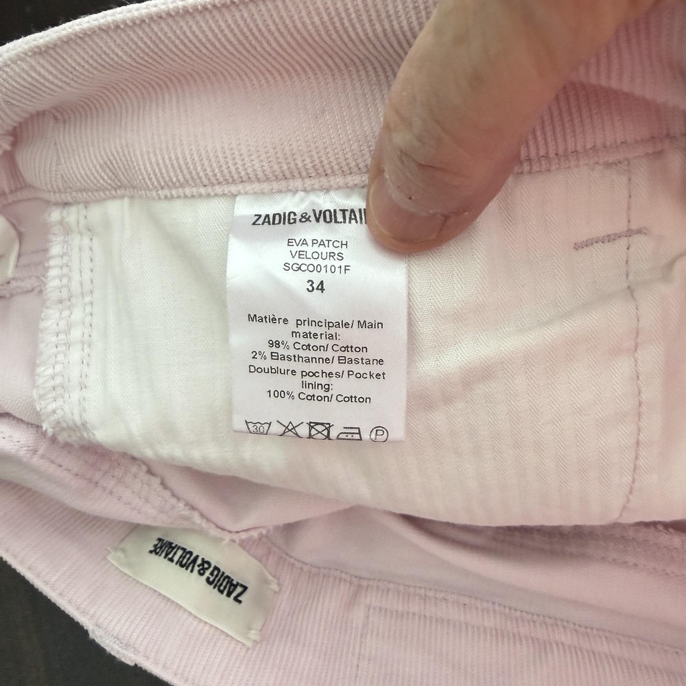 Zadig & Voltaire Eva Patch Corduroy Pants Womens 34/2 Pink Ankle Slim Fit Cuffed - Picture 12 of 14